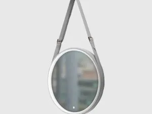 Espejo giro blanco 60 CM hebilla de cuero y luz led